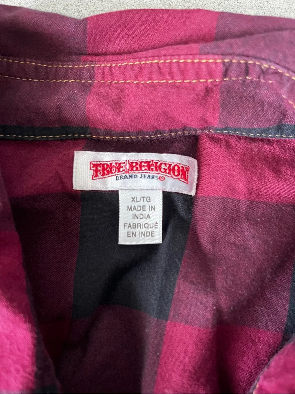 True Religion Men's Plaid Western Button Up Shirt -Red/Black Sz XL